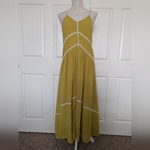 Ixiah Mustard Maxi Dress with Lace Accents